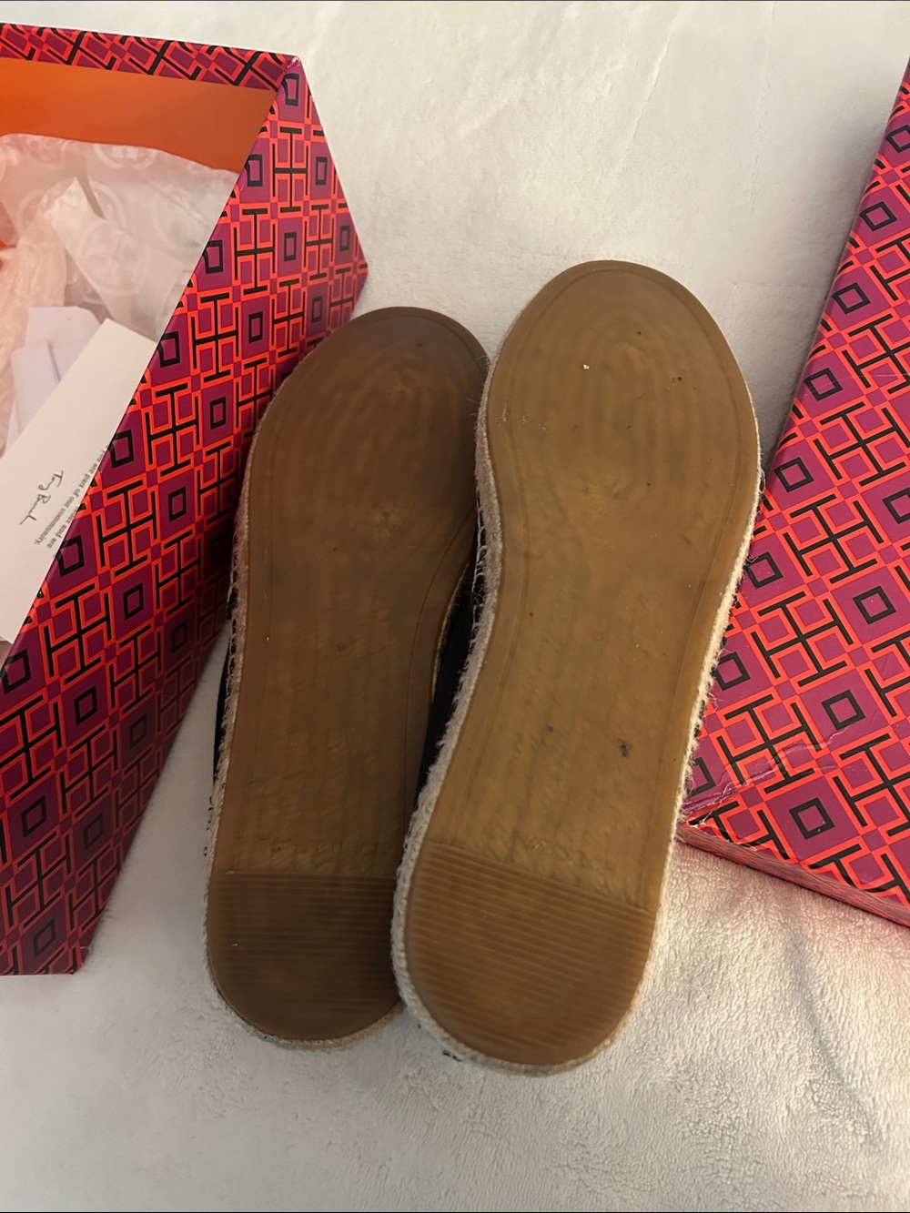 Tory Burch Black Espadrille Flats with Beige Raffia Palm Motif - Picture 3 of 4